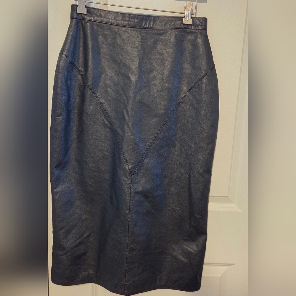 Vintage Learsi Black Genuine Leather Pencil Skirt Women 8/9 W/built In Slip